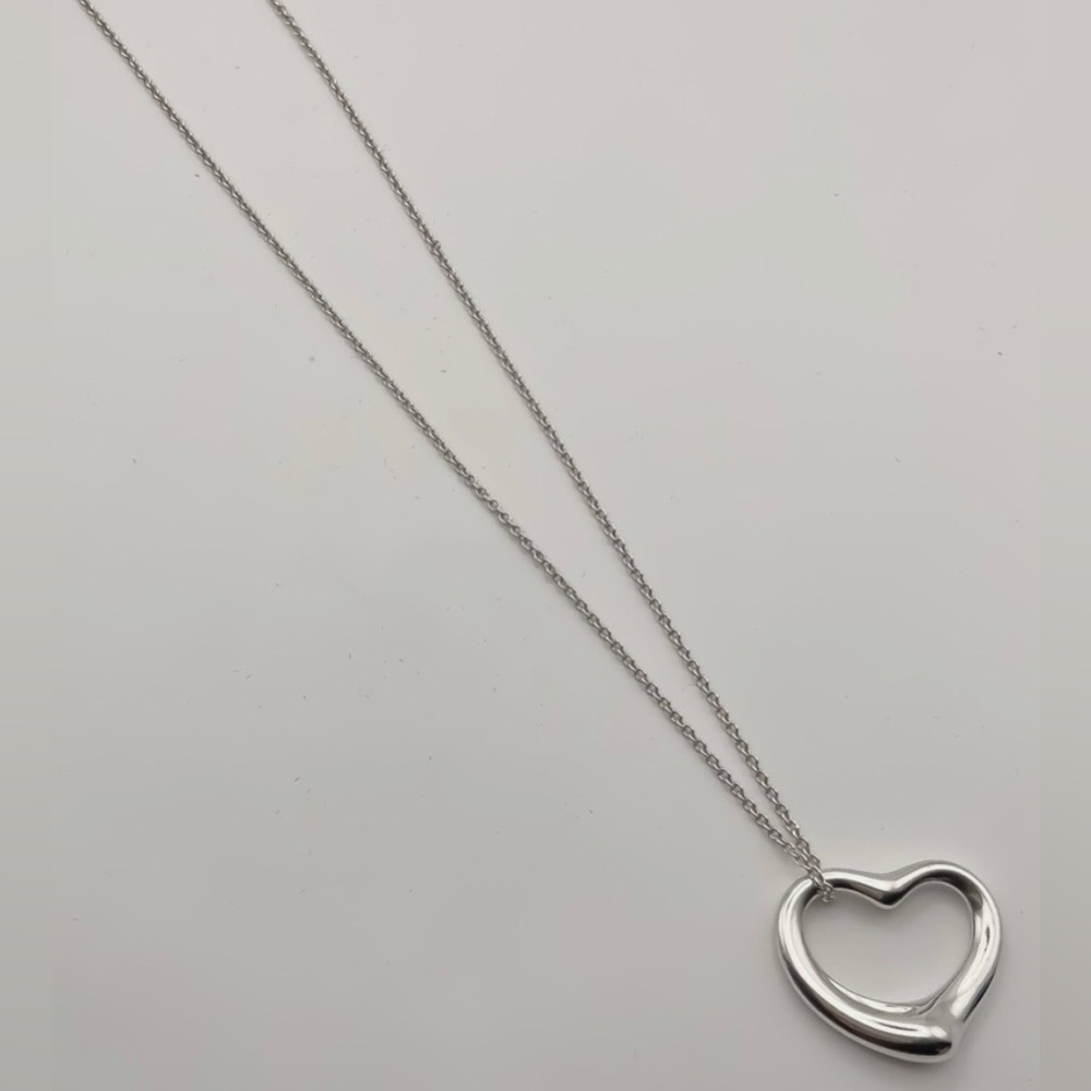 Tiffany & Co. Elsa Peretti 925 Sterling Silver Medium 27mm Open Heart Necklace - Picture 2 of 6
